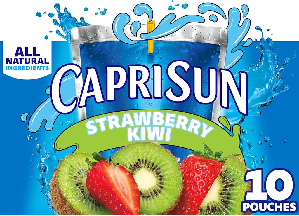 Capri Sun Flavored with Other Natural Flavor Juice Drink Blend, 10 Pouches, for School Lunches and On-the-Go Hydration, Strawberry Kiwi, All Natural Ingredients, 6 fl oz