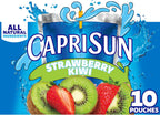 Capri Sun Flavored with Other Natural Flavor Juice Drink Blend, 10 Pouches, for School Lunches and On-the-Go Hydration, Strawberry Kiwi, All Natural Ingredients, 6 fl oz