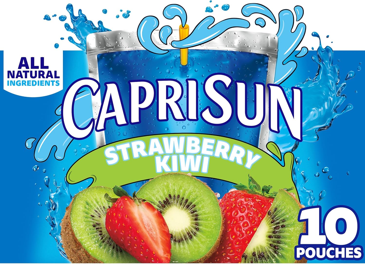 Capri Sun Flavored with Other Natural Flavor Juice Drink Blend, 10 Pouches, for School Lunches and On-the-Go Hydration, Strawberry Kiwi, All Natural Ingredients, 6 fl oz