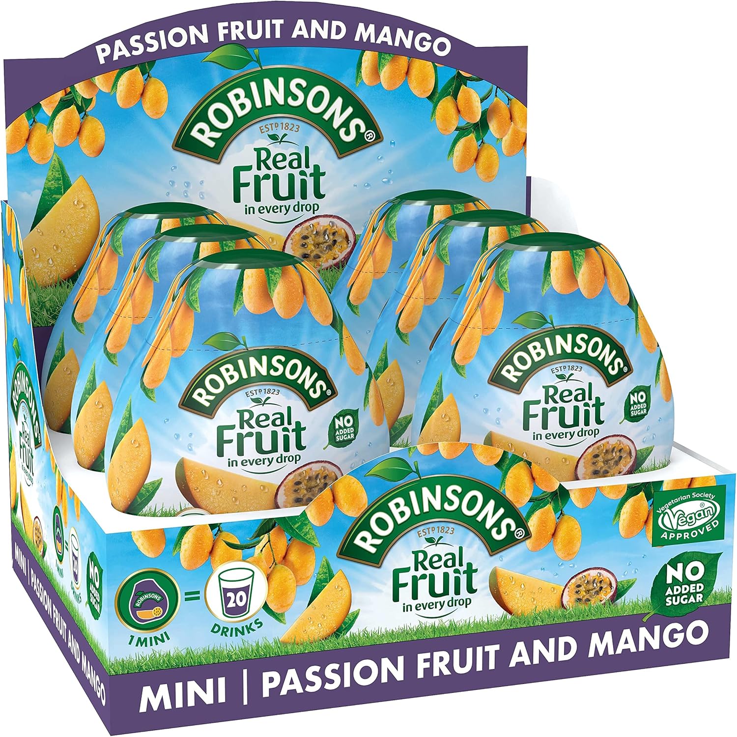 Robinsons Squash'd Mango & Passion Fruit No Added Sugar 66ml (Pack of 6)