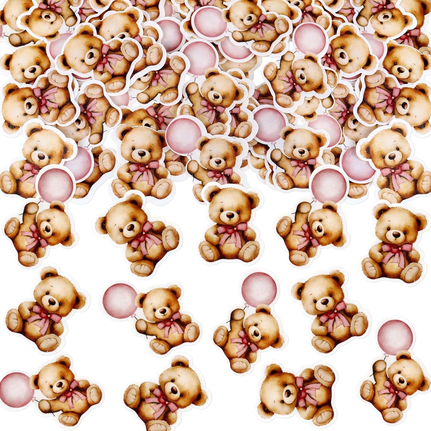 40 PCS Edible Wafer Paper Baby Shower Bear Cupcake Toppers Drink Topper Selection Baby Bear Theme Baby Shower Decorative Supplies Jungle Animal Theme Birthday Party Cake Decorative Supplies Pink