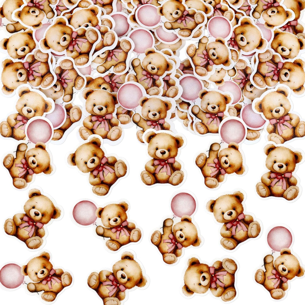 40PCS Edible Baby Shower Bear Cupcake Toppers Pink Balloon Bear Cupcake Picks Teddy Bears Drink Topper for Baby Shower Girls Pink Bearly Birthday Cupcake Decorations
