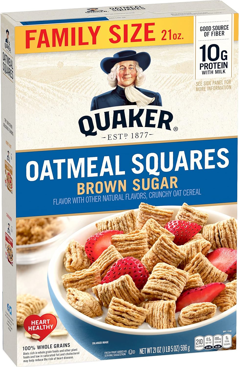 Quaker Oatmeal Squares Breakfast Cereal, Brown Sugar, 21oz Family Size Box
