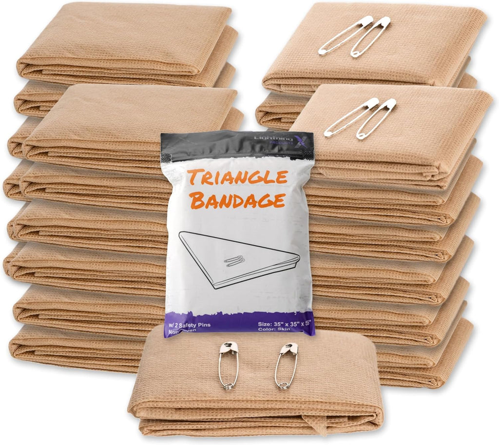 Lightning X Triangular Bandage w/Safety Pins | Pack of 20 | Non Woven & Latex Free | Triangle Sling