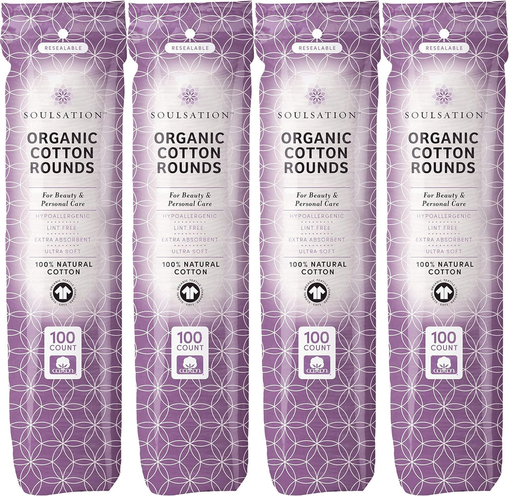 SoulSation Organic Cotton Rounds, 400 Count - Makeup Remover Pads for Face, Lint-Free