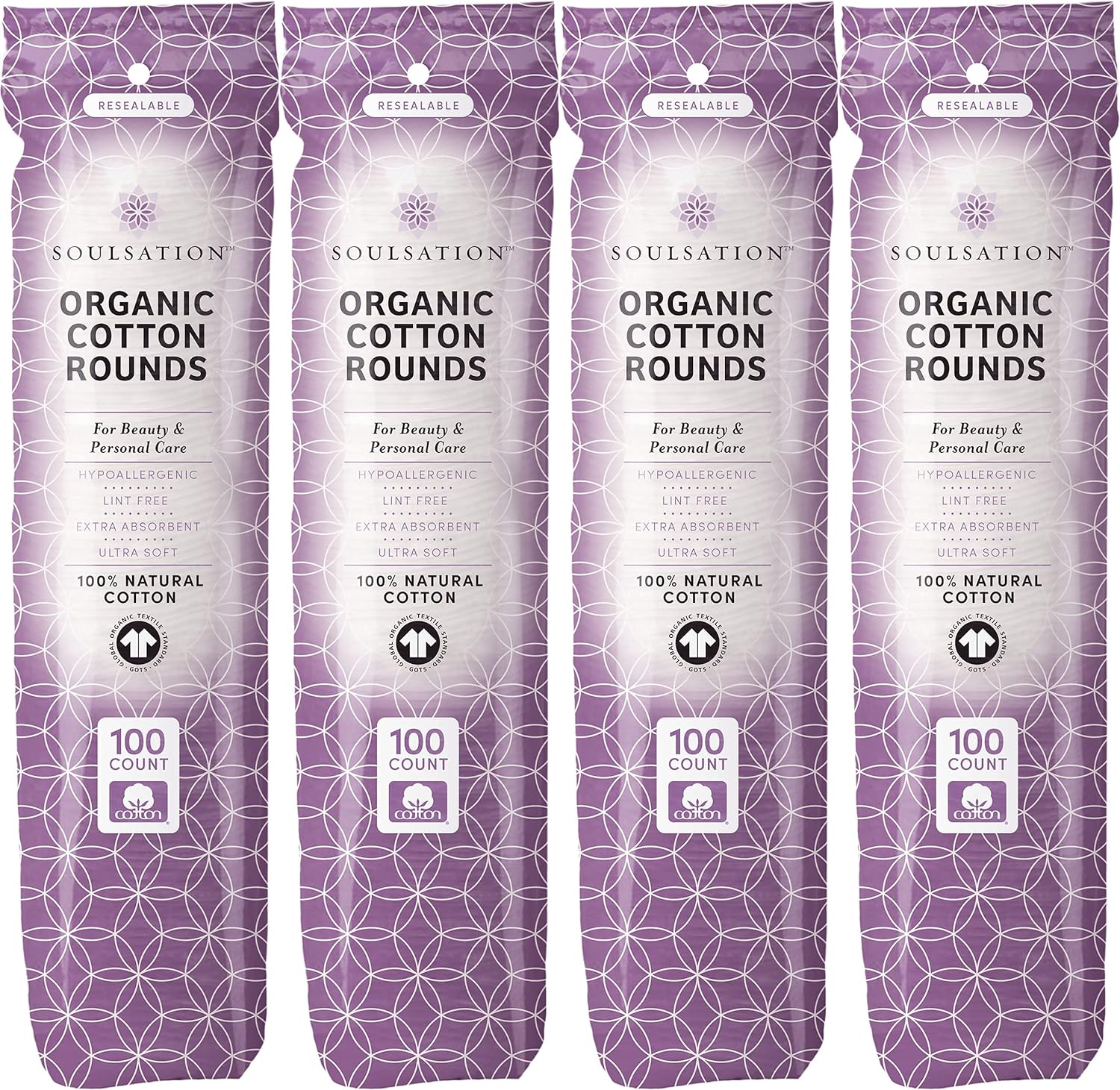 SoulSation Organic Cotton Rounds, 400 Count - Makeup Remover Pads for Face, Lint-Free