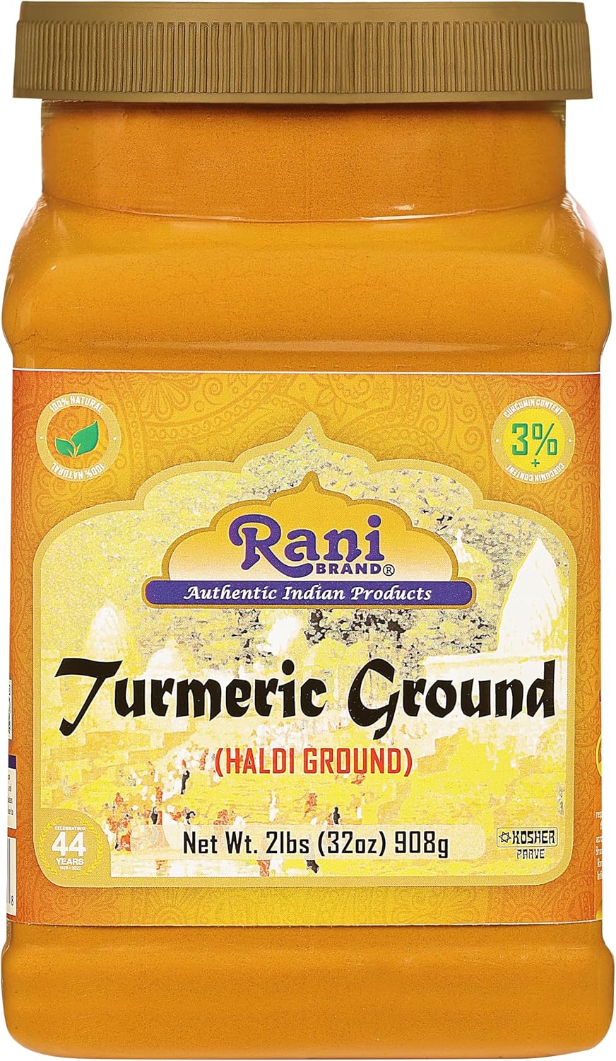 Rani Turmeric (Haldi) Root Powder Spice, (High Curcumin Content) 32oz (2lbs) 908g Bulk PET Jar ~ All Natural | 100% Pure, Salt Free | Vegan | Gluten Friendly | NON-GMO | Kosher | Indian Origin