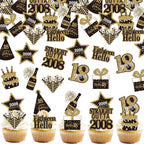 63 PCS Edible Happy 18th Birthday Cupcake Toppers Black Gold Eighteen 18 Straight Outta 2008 Cupcake Picks Edible Cheers to 18 Years Birthday Cake Decorations for 18th Birthday Party Supplies
