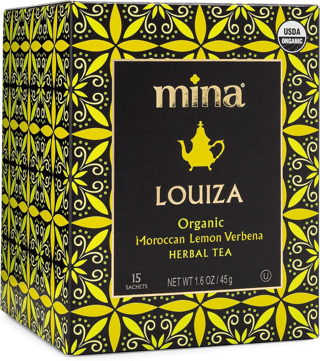 Mina Louiza, Organic Moroccan Lemon Verbena Tea, Organic Herbal Tea Bags, 15 Biodegradable Sachets, Refreshing Lemon Tea, Caffeine Free, Moroccan Lemon Verbena Tea Bags