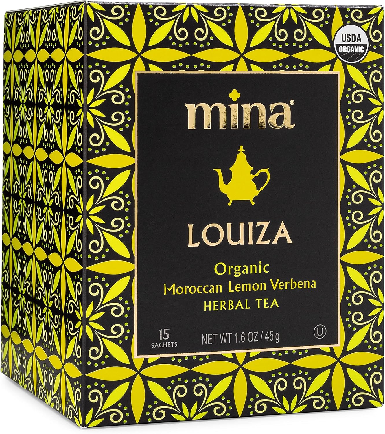 Mina Louiza, Organic Moroccan Lemon Verbena Tea, Organic Herbal Tea Bags, 15 Biodegradable Sachets, Refreshing Lemon Tea, Caffeine Free, Moroccan Lemon Verbena Tea Bags