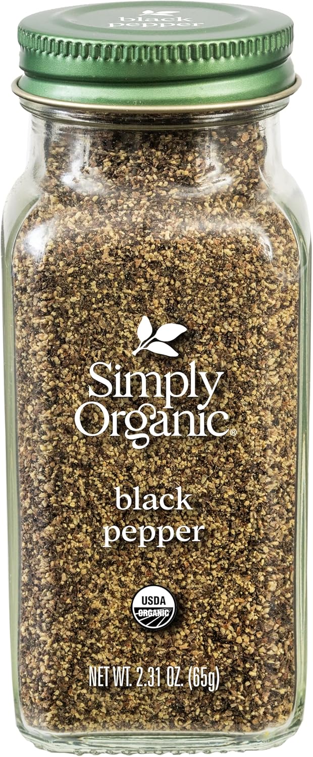 Simply Organic Ground Black Pepper, 2.31-Ounce Jar, Medium Ground Pepper, Certified Organic, Kosher, Potent Pepper Taste