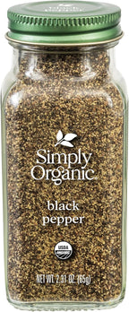 Simply Organic Ground Black Pepper, 2.31-Ounce Jar, Medium Ground Pepper, Certified Organic, Kosher, Potent Pepper Taste