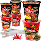 Samyang Roasted Chicken-Flavored Spicy Ramen - 6 (70g) Assorted Cup Noodles, 3 Each: 2X SpicRamen Noodles and Spicy Chicken Ramen - Instant Noodles in a Cup – Includes 6 Chopsticks
