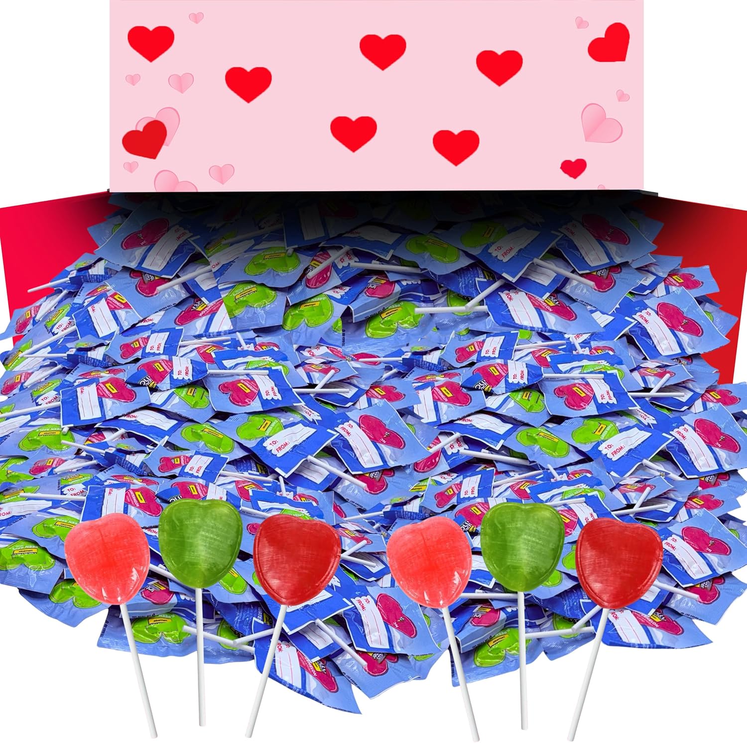 Valentine's Day Heart Lollipops Bulk, 84 Count, Heart Shaped Lollipops, Assorted Fruit Flavored Individually Wrapped Lollies, Addressable Labels for Classroom Exchange, Valentines Day Candy for Kids