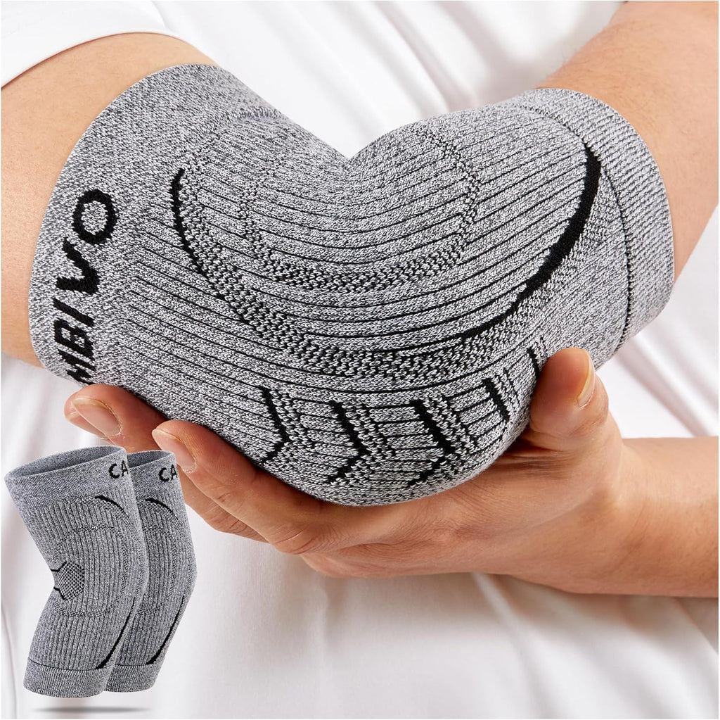 CAMBIVO 2 Pack Elbow Brace for Women and Men, Elbow Compression Sleeve for Tendonitis, Golf Elbow, Tennis Elbow, Arthritis, Bursitis, Weightlifting, and Basketball