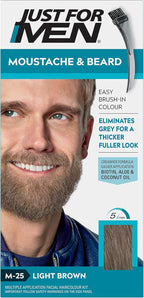 JUST FOR MEN Brush-In Color Gel, Mustache & Beard M-25 Light Brown 1 Each