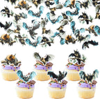 Gyufise 60Pcs Edible Halloween Bat Cupcake Toppers - Wafer Paper Picks for Baby Shower, Kids Theme Birthday Party Cake Decorations Supplies Multi