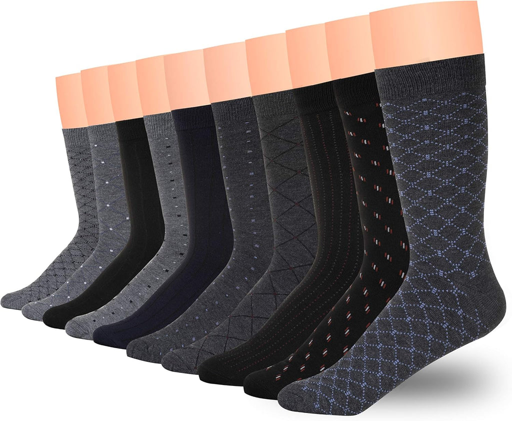 3KB Men's Dress Socks (10 Pairs Per Pack) - Variety of Patterns and Sizes