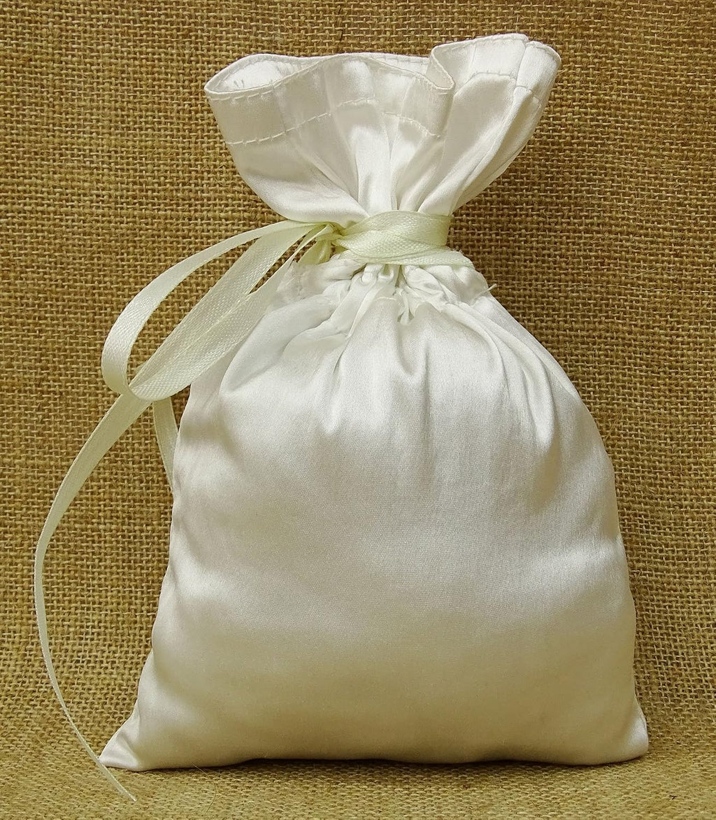Darling Souvenir 50 Satin Drawstring Gift Pouch Small Wedding Party Favors Bag - 8" x 10" inches Baby Shower Thank You Pouches- White