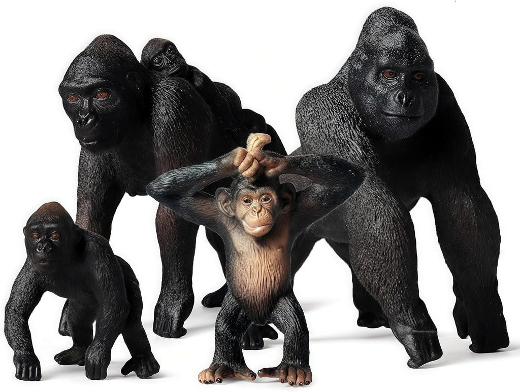 Gemini&Genius Gorilla Toys, Safari Animal Toys Gorilla Family Figurines, Wildlife World Action Figure, Backyards Garden Flowerpot Room Decoration, Cup Cake Toppers for Ages 3 Years Old & Up Kids