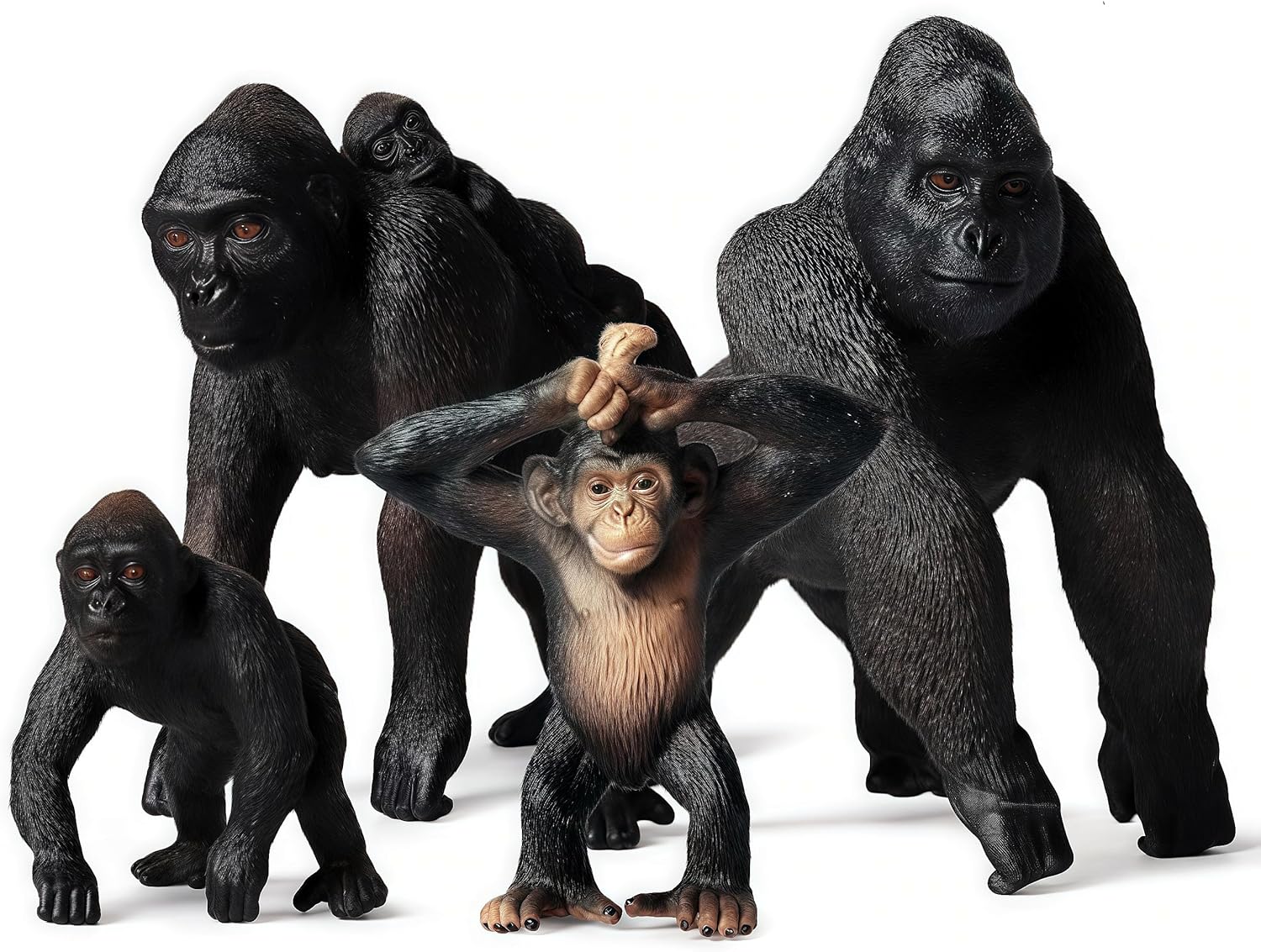 Gemini&Genius Gorilla Toys, Safari Animal Toys Gorilla Family Figurines, Wildlife World Action Figure, Backyards Garden Flowerpot Room Decoration, Cup Cake Toppers for Ages 3 Years Old & Up Kids