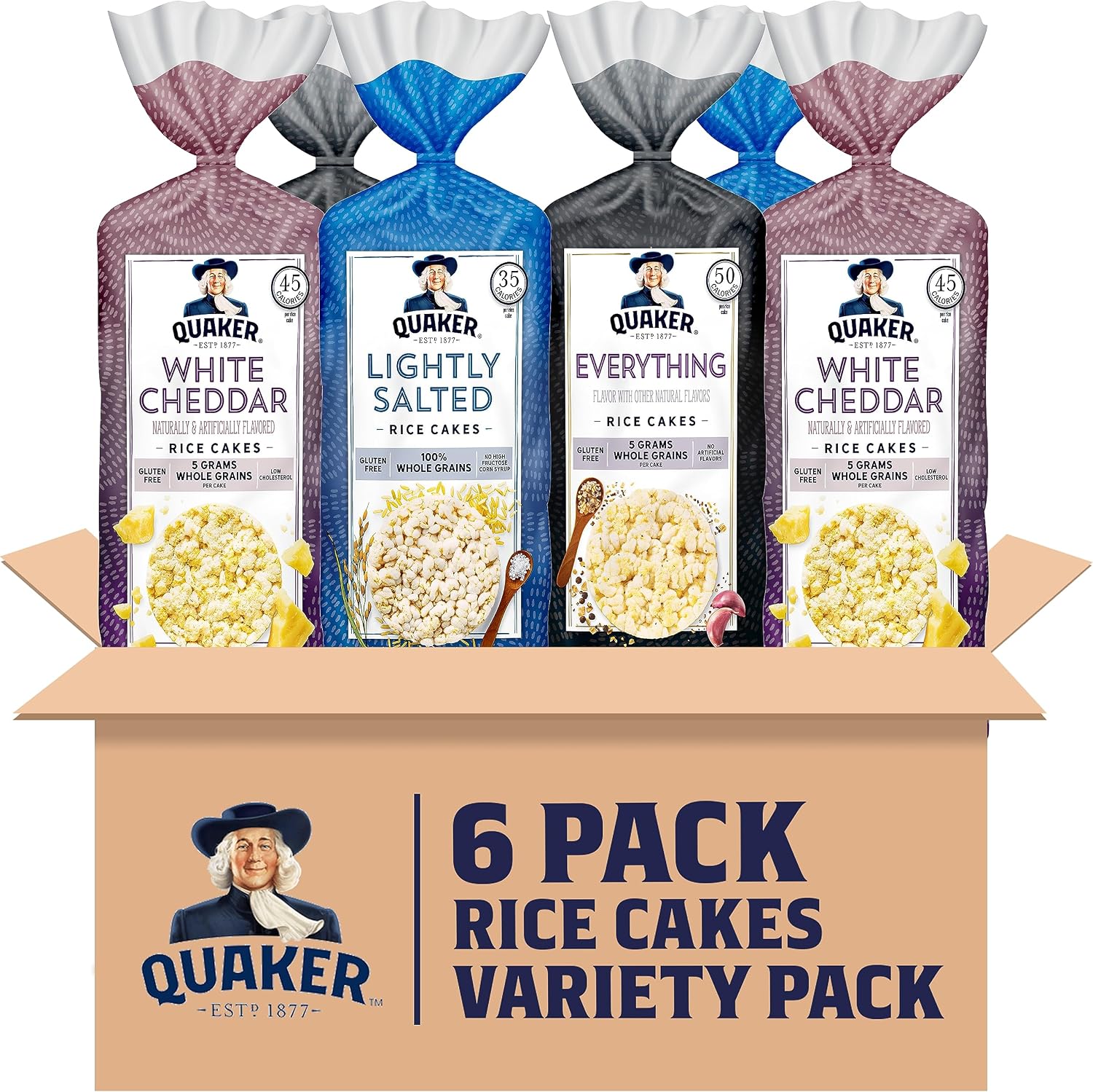 Quaker Large Rice Cakes, 3 Flavor Topper Variety Pack, Pack of 6