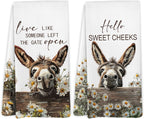 Funny Farmhouse Donkey Kitchen Dish Towels, Farmers Gifts for Men Women Farm House, Live Like Someone Left The Gate Open Donkey Gifts Hand Towels for Bathroom Kitchen Decor, 16x24 Inches