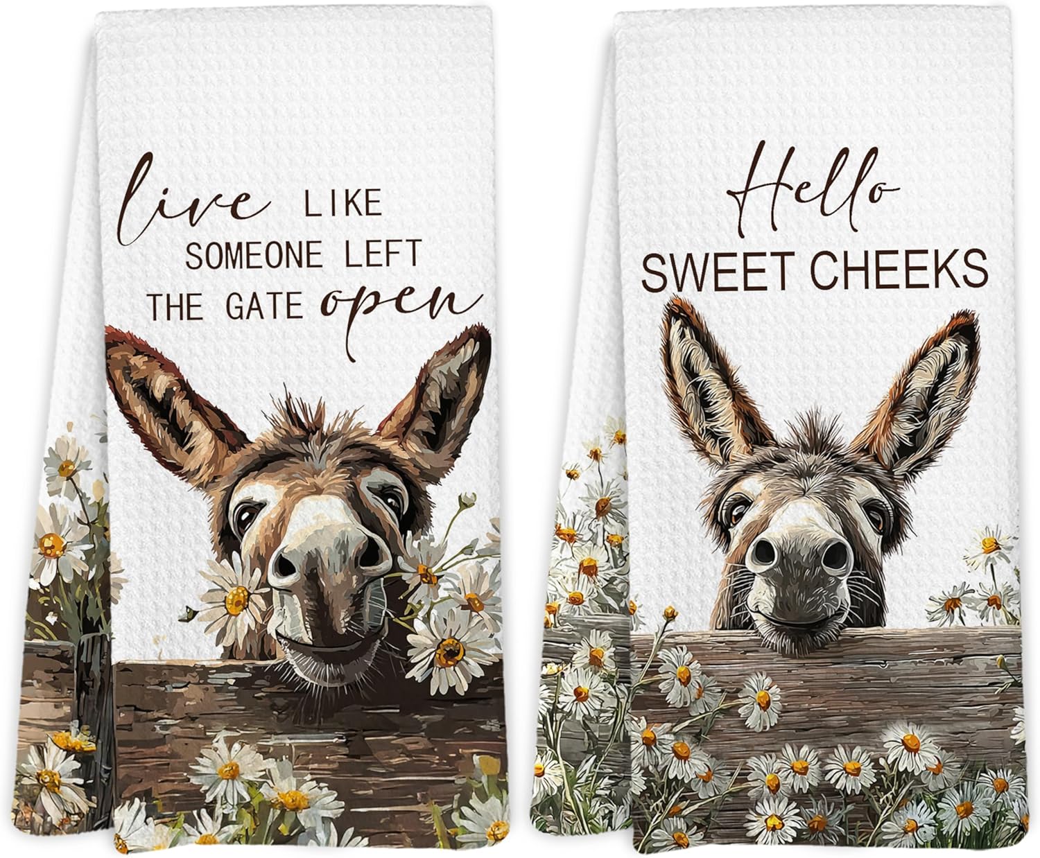Funny Farmhouse Donkey Kitchen Dish Towels, Farmers Gifts for Men Women Farm House, Live Like Someone Left The Gate Open Donkey Gifts Hand Towels for Bathroom Kitchen Decor, 16x24 Inches