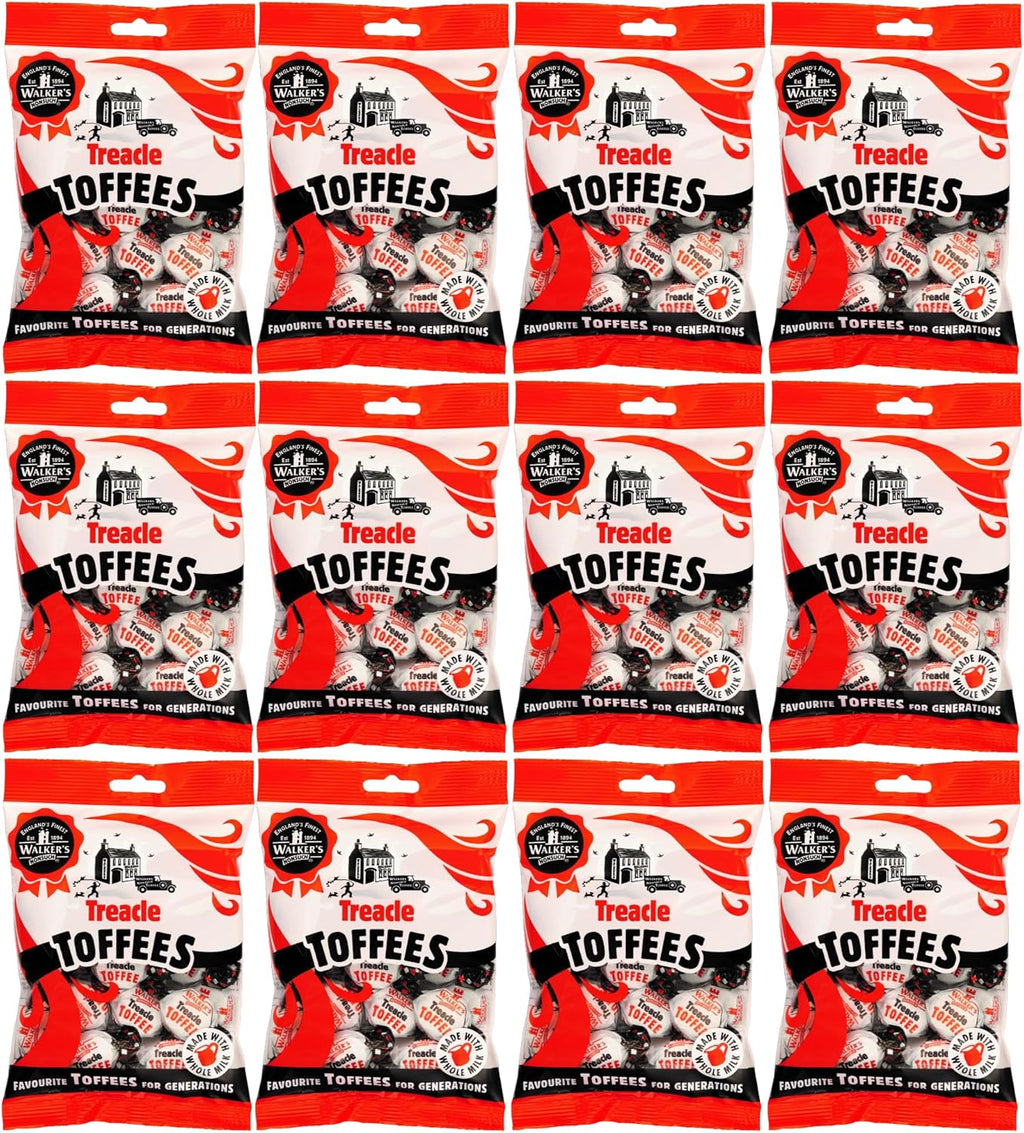 Walkers Nonsuch Treacle Toffees Bag 5.29 oz (Pack of 12) - Chewy Black Treacle English Toffee Candy, Traditional English Sweets, Gluten Free British Butter Candy, Imported from UK