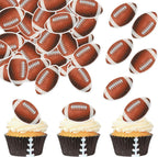 48 PCS Edible Rugby Ball Cupcake Toppers Wafer Paper Football Cake Decorations Edible Rugby Ball Cake Picks Toppers for Sports Rugby Theme Baby Shower Kids Birthday Party Cupcake Decoration Supplies