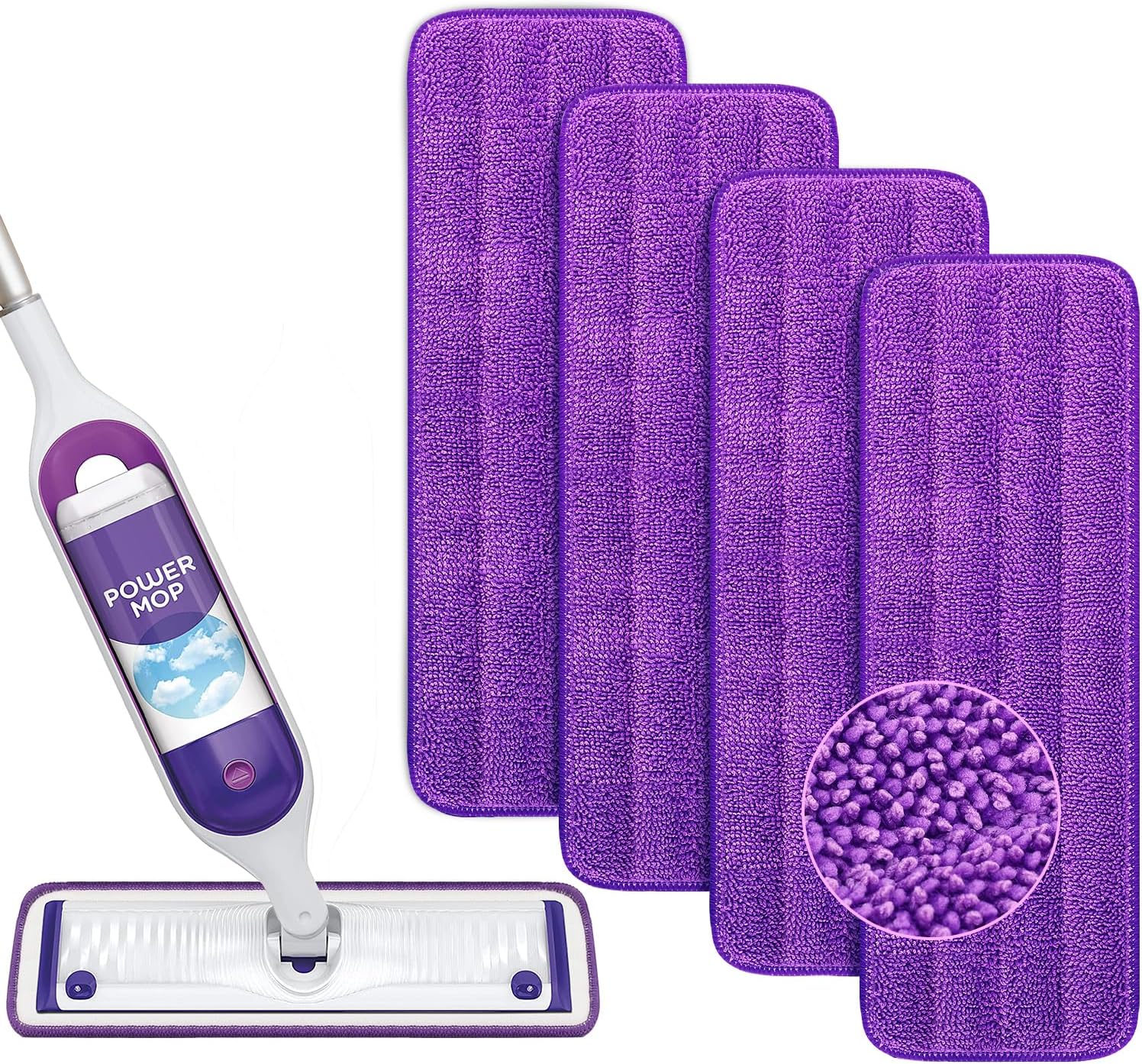 Reusable Power Mop Refills Pads Compatible with Swiffer PowerMop Mop - Microfiber Power Mop Pads Refill for 13 ''-15 '' Spray Mop- Washable Pads for Multi-Surface Floor Cleaning, 4 Pack
