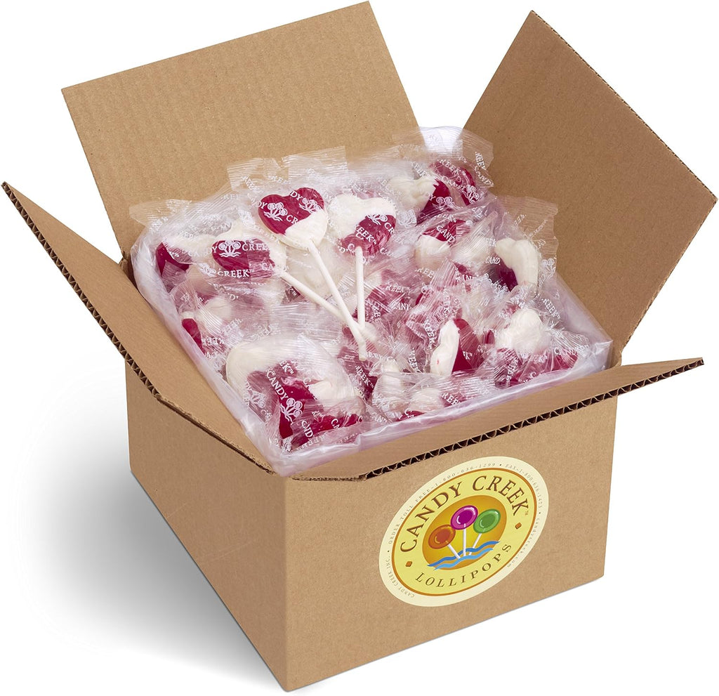 Heart Lollipops by Candy Creek, Bulk 5 lb. Carton, Strawberry Cream Wedding Favor Candy- nut free