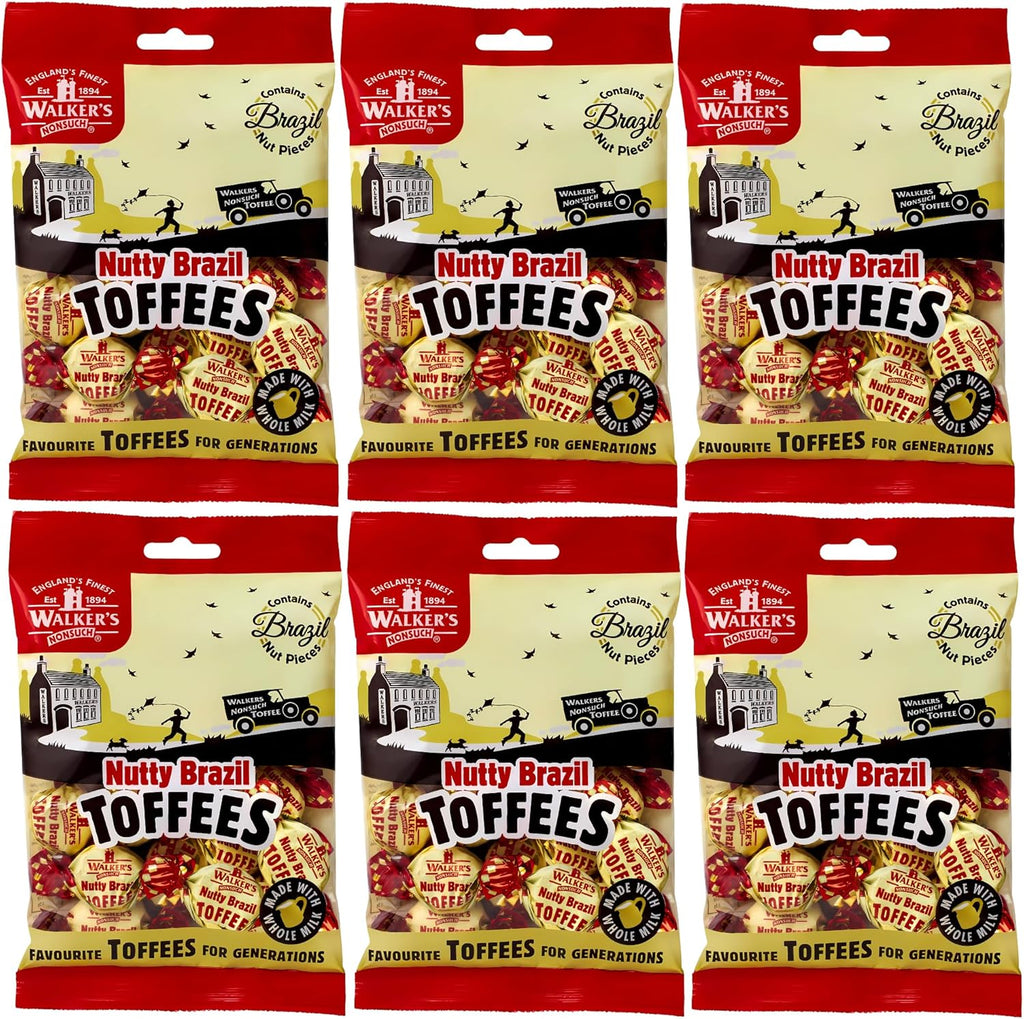 Walkers Nonsuch Nutty Brazil Toffees Bag 5.29 Oz (Pack of 6) – British Candy with Brazil Nuts, Individually Wrapped Butter Toffee Candy, English Toffee Sweets & Gourmet Food Gifts from UK