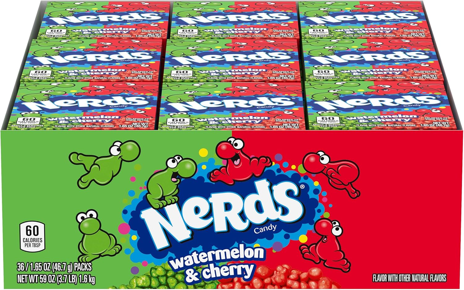 Nerds Candy, Watermelon & Wild Cherry Flavor, 1.65 Ounce Treat-Size Theater Candy Boxes (Pack Of 36)