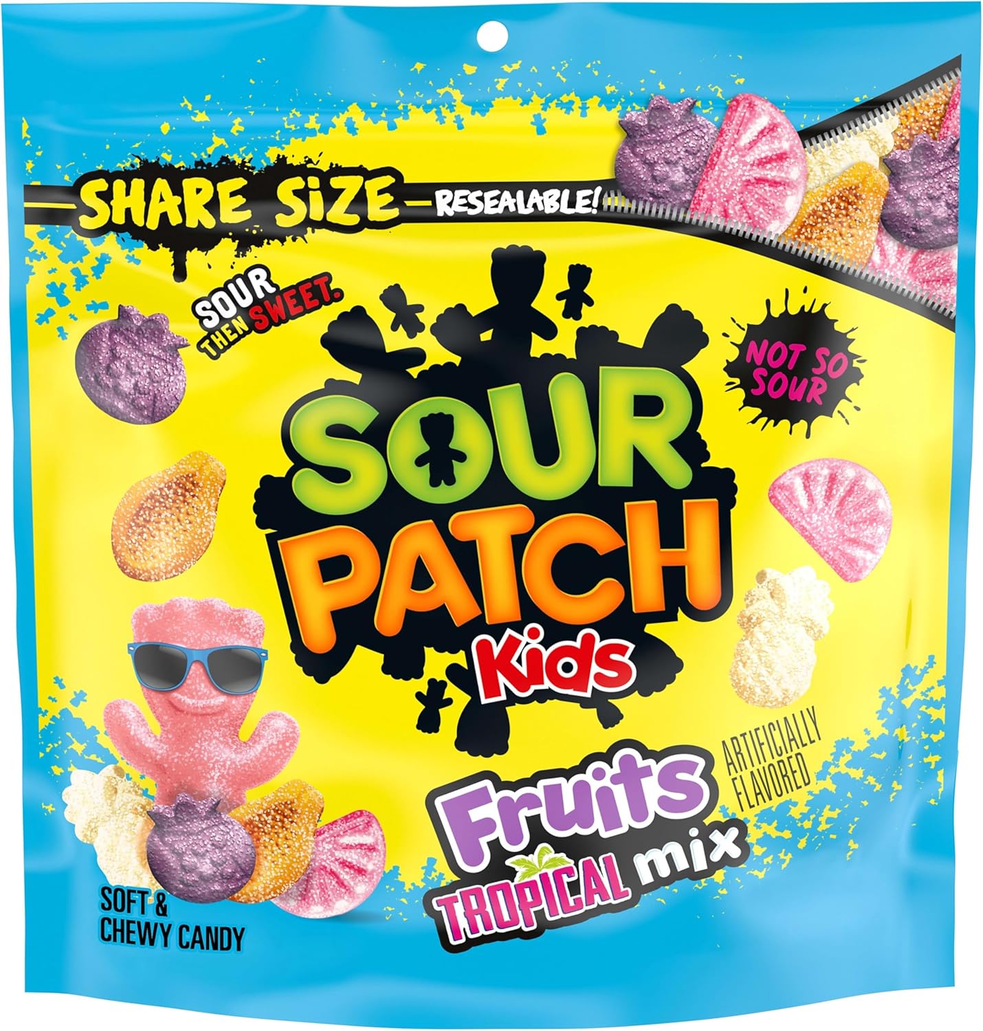 SOUR PATCH KIDS Fruits Tropical Mix Soft & Chewy Gummy Candy, Share Size, 11.11 oz