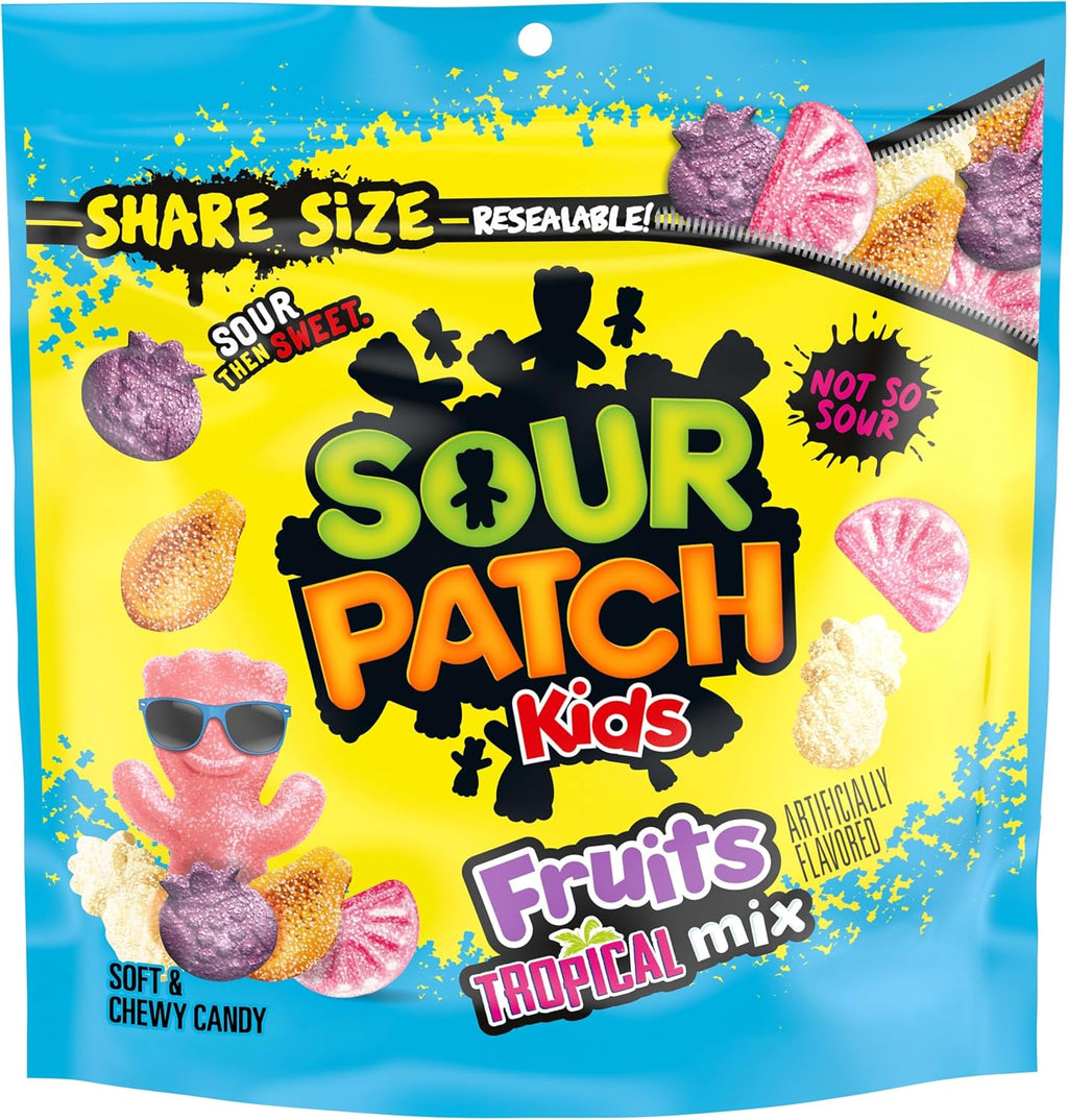 SOUR PATCH KIDS Fruits Tropical Mix Soft & Chewy Candy, Share Size, 11.11 oz