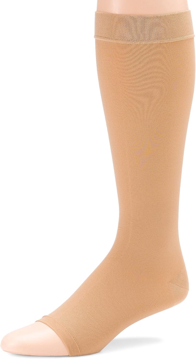 Futuro Therapeutic Knee Length Stockings Open Toe Firm Medium Beige 1 Pair
