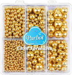 Gold Pearl Sprinkles for Cake Decorating, 4 Sizes Sugar 130g/4.6oz, Cupcake, Ice Cream, Donuts, Macaron Toppings Supplies (2mm, 4mm, 7mm, 1cm)