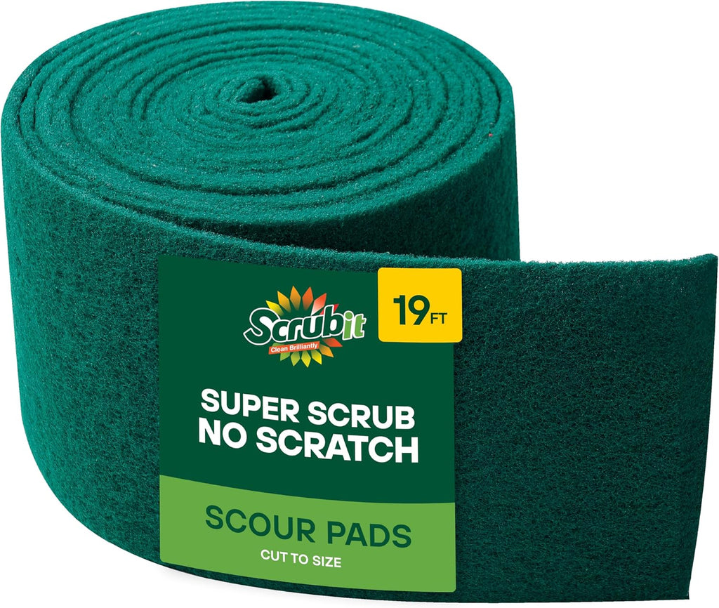 SCRUBIT Scouring Pad Roll - 19 FT Green scrubbing Pads Roll - Non Scratch Dish Washing Scrubbers - Abrasive and Heavy Duty Pot Scrubber Roll for Kitchen, Pots, Pans, Oven, and Grill 19 FT X 6" x0.3"