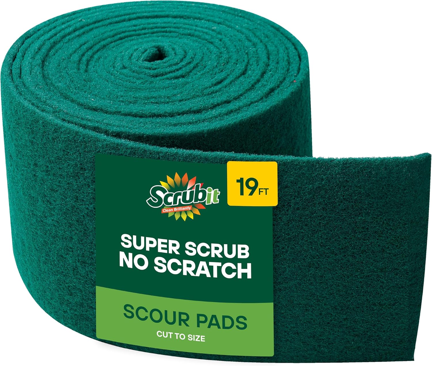 SCRUBIT Scouring Pad Roll - 19 FT Green scrubbing Pads Roll - Non Scratch Dish Washing Scrubbers - Abrasive and Heavy Duty Pot Scrubber Roll for Kitchen, Pots, Pans, Oven, and Grill 19 FT X 6" x0.3"