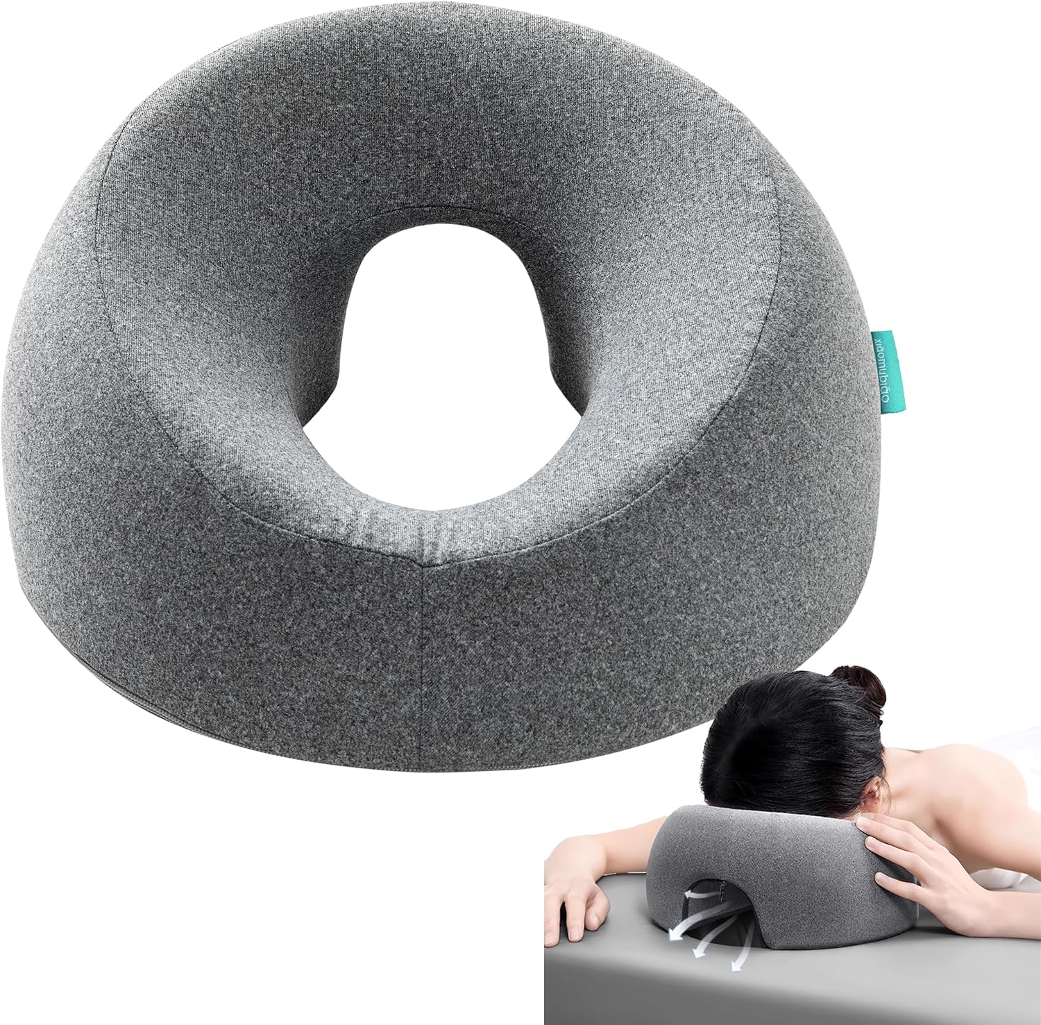 Face Down Pillows for Massage Table, Massage Headrest for Bed, Face Pillow for Stomach Sleeping, BBL Pillow After Surgery Post Eye Surgery & Vitrectomy Recovery, Removable Cover Grey