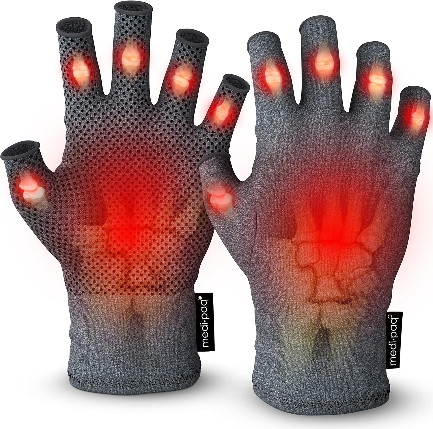 Medipaq Anti-Arthritis Gloves with Extra Grip for Men & Women - Fingerless Compression Gloves - Relieve Arthritis Pain