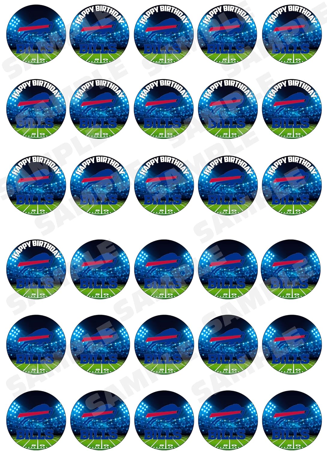 30 x Edible Cupcake Toppers – Buffalo Football Team Themed Collection of Edible Cake Decorations | Uncut Edible on Wafer Sheet