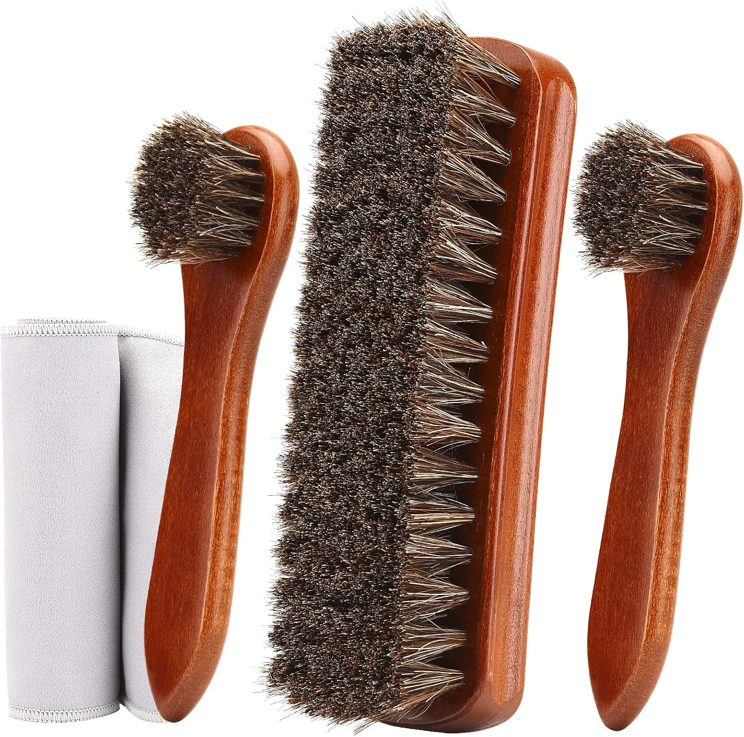 Unekez 4-Piece Horsehair Shoe Brush Shine Kit, Shoe Polish Kit, Leather Shoes Boot Cleaning Brush Care Clean Dauber Applicators