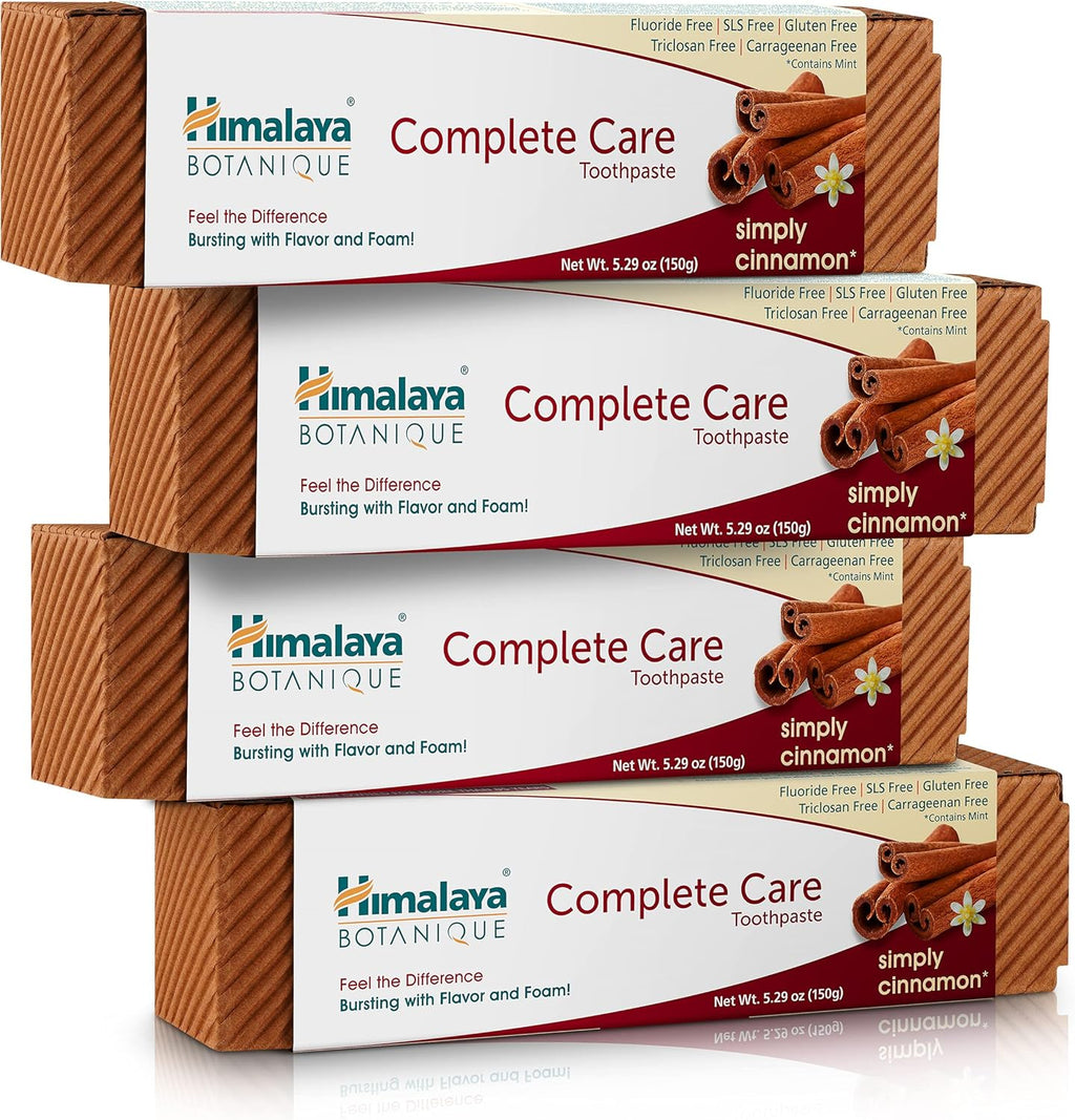 Himalaya Botanique Complete Care Toothpaste, Herbal, Cinnamon Flavor, Fights Plaque, Freshens Breath, Fluoride Free, No Artificial Flavors, SLS Free, Cruelty Free, Foaming, 5.29 Oz, 4 Pack