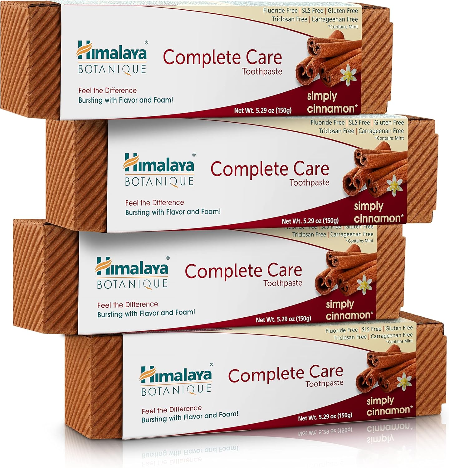 Himalaya Botanique Complete Care Toothpaste, Herbal, Cinnamon Flavor, Fights Plaque, Freshens Breath, Fluoride Free, No Artificial Flavors, SLS Free, Cruelty Free, Foaming, 5.29 Oz, 4 Pack
