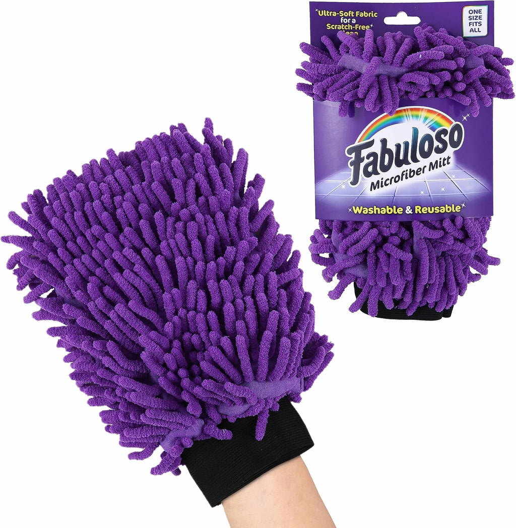Fabuloso Microfiber Cleaning Mitt Glove, Lint-Free Scratch-Free Dusting and Washing for Furniture, Blinds, Baseboards, Shelves and Car Interior, One Size Fits All, Purple, 1 Count