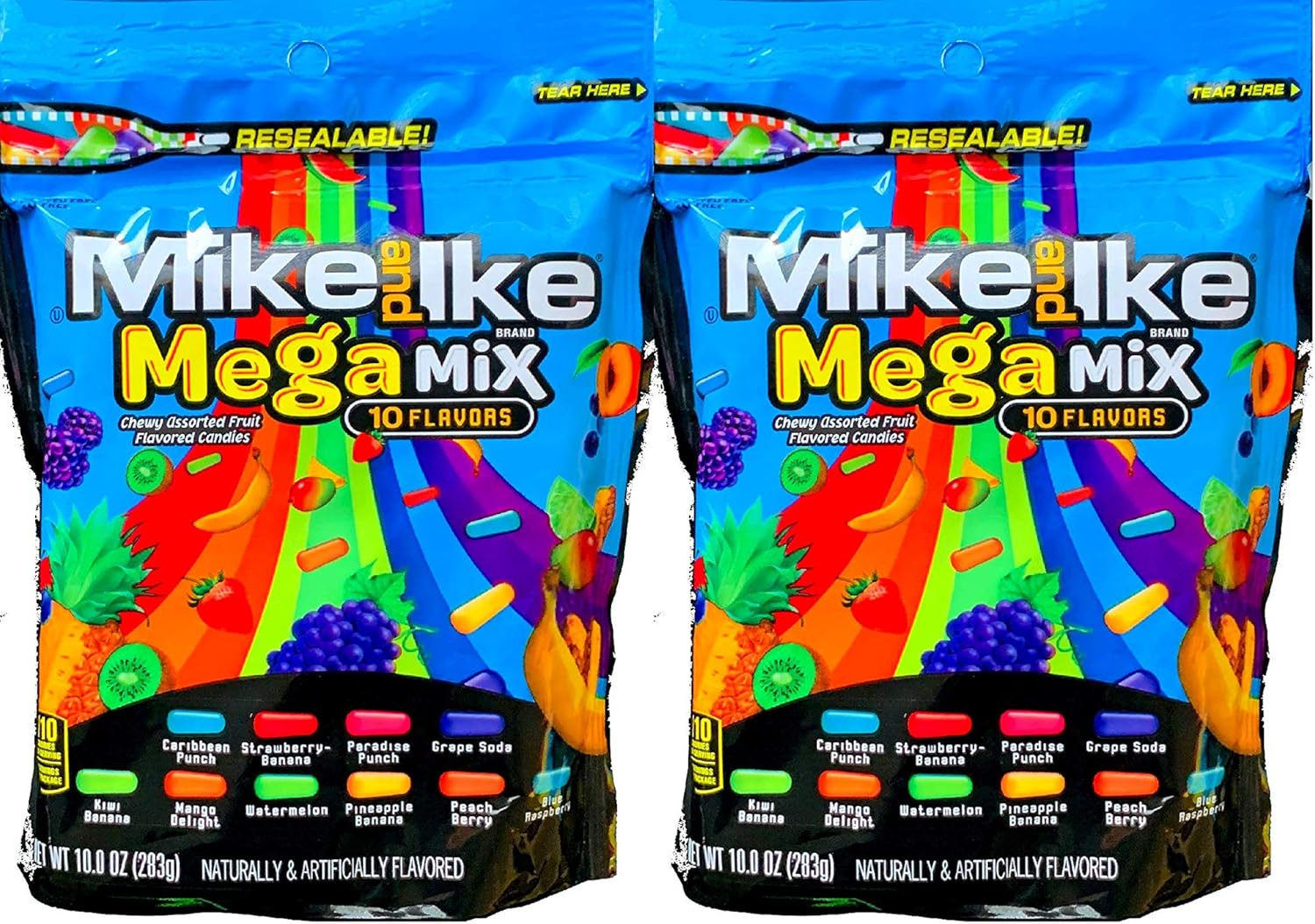 NEW Mike And Ike Original Fruits & 10 Flavor Mega Mix- 10 oz. Bags Full Of Sweet Fruity Treats (Mega Mix, 2)