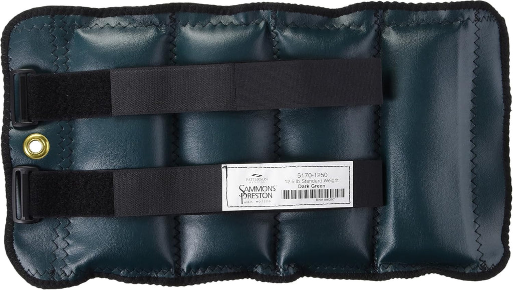 Sammons Preston Cuff Weight, 12.5 lb, Dark Green, 2 Velcro Strap & D-Ring Closure, Grommet for Easy Hanging, Lead Free Steel Ankle & Wrist Weights, For Strength Building & Rehab, Sold Individually