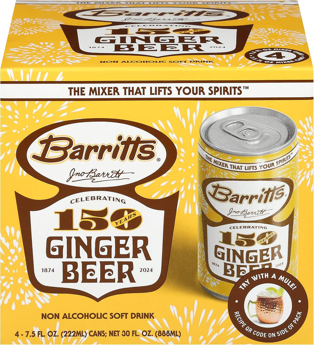 Barritts, Non Alcoholic Soft Drink Ginger Beer, 4 Pack, 30 Fl Oz